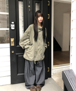 ストリングハーフショートモッズコート KHAKI