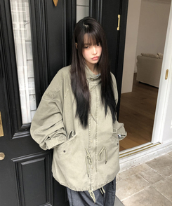 ストリングハーフショートモッズコート KHAKI
