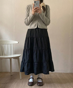 パステルフレアロングスカート BLACK