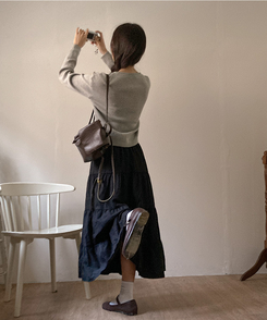 パステルフレアロングスカート BLACK