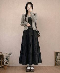 パステルフレアロングスカート BLACK