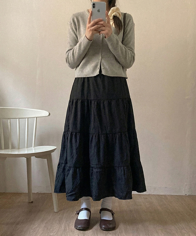 パステルフレアロングスカート BLACK