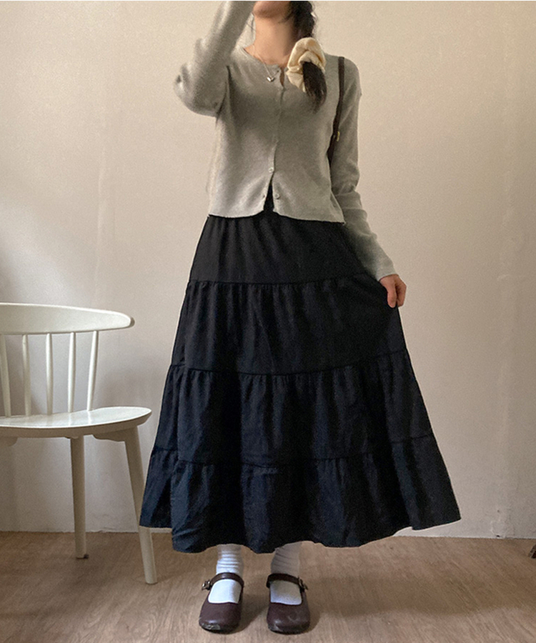 パステルフレアロングスカート BLACK