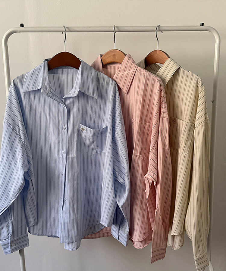 [️투웨이/핏보장️] 선데이 팬던트 스트라이프 루즈핏 투웨이 사이드 버튼 셔츠