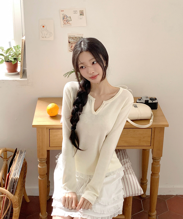 フリルボタンニット LEMON