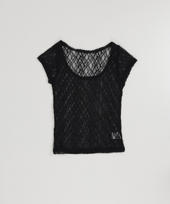 【SET】レースレイヤード半袖ニット＋シンプル長袖トップス