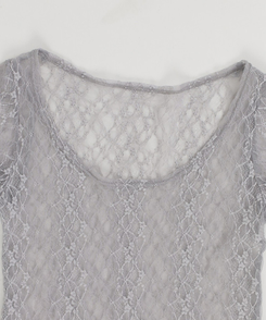 【SET】レースレイヤード半袖ニット＋シンプル長袖トップス