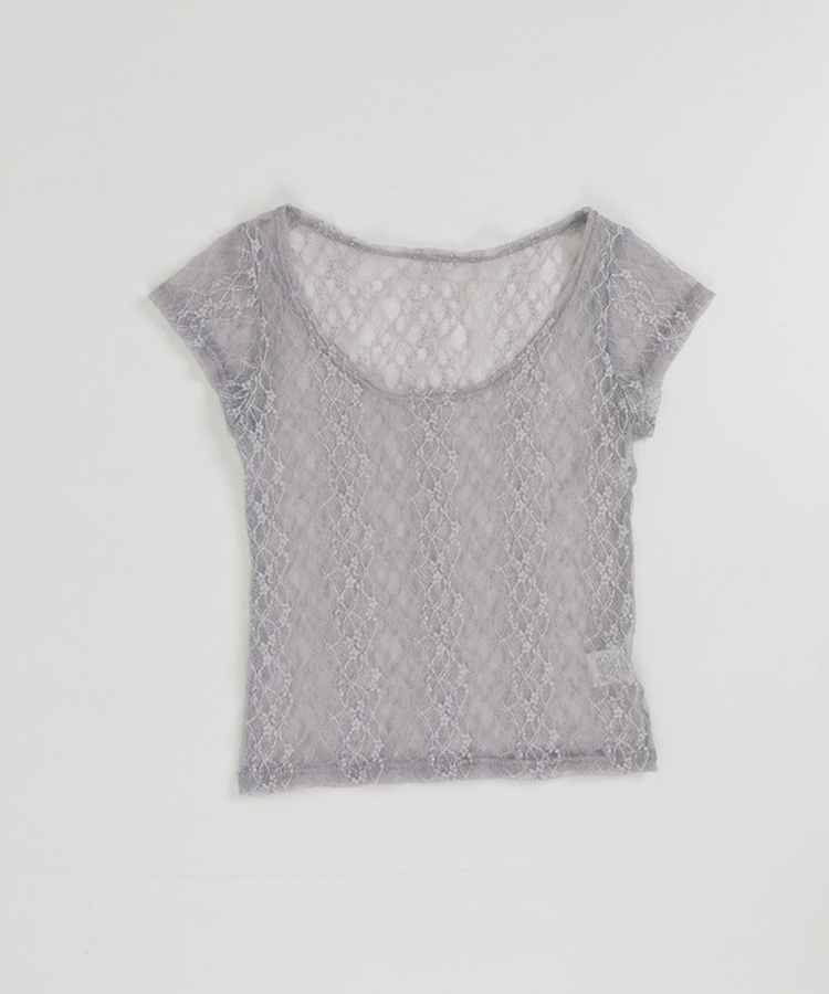 【SET】レースレイヤード半袖ニット＋シンプル長袖トップス