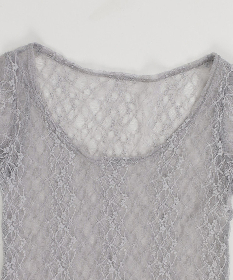 【SET】レースレイヤード半袖ニット＋シンプル長袖トップス
