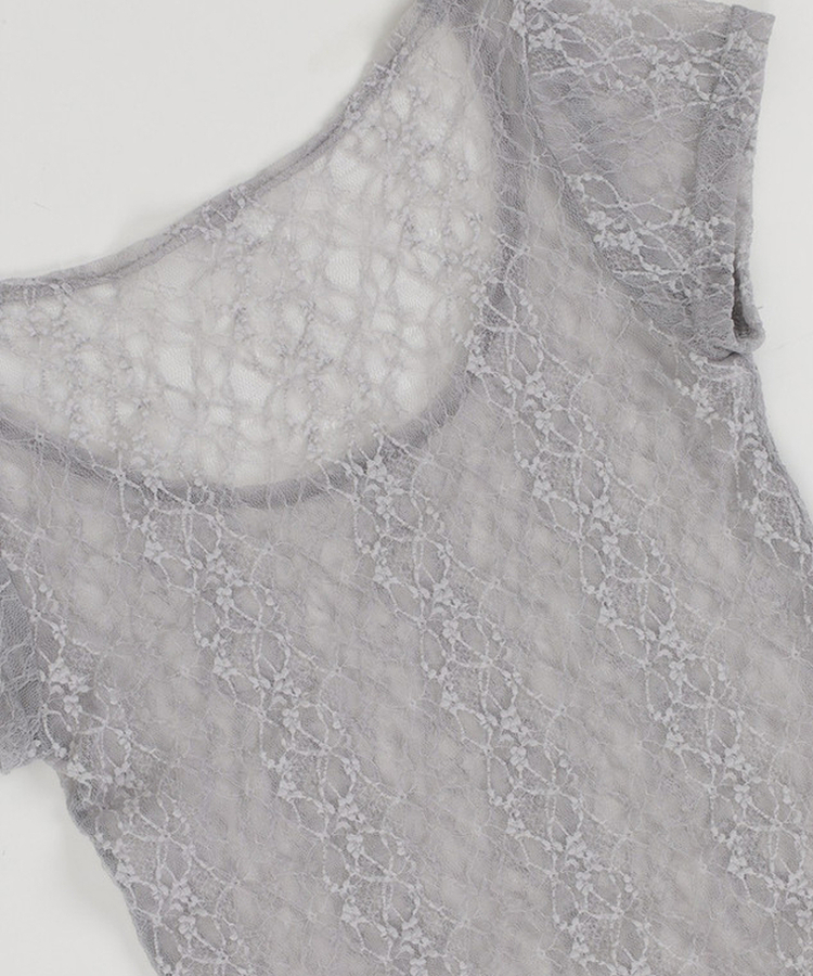 【SET】レースレイヤード半袖ニット＋シンプル長袖トップス