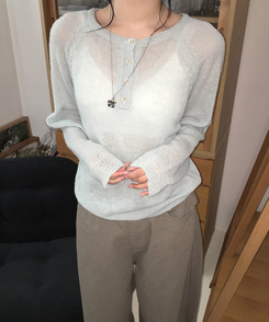 シースルーボタンニット(5color) SKY BLUE
