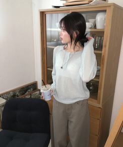 シースルーボタンニット(5color) SKY BLUE