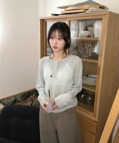 シースルーボタンニット(5color) SKY BLUE