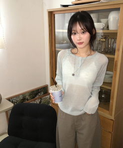 シースルーボタンニット(5color) SKY BLUE