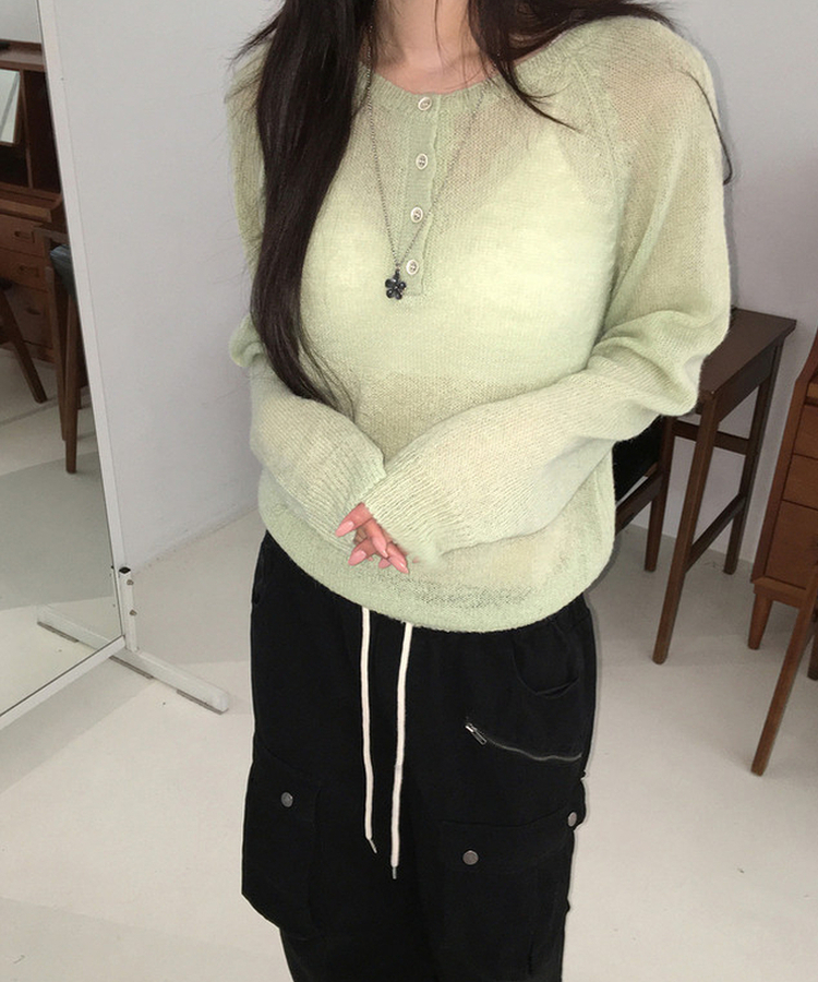 シースルーボタンニット(5color) MINT