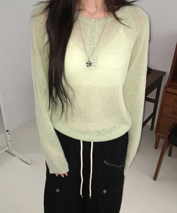 シースルーボタンニット(5color) MINT