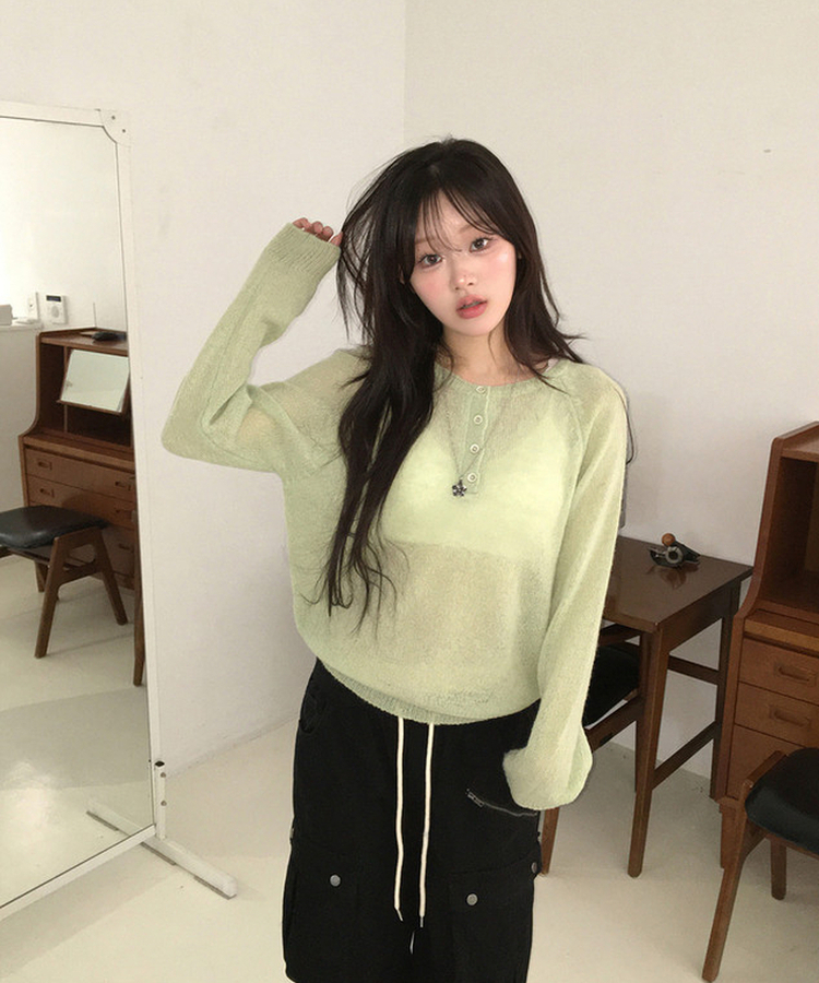 シースルーボタンニット(5color) MINT