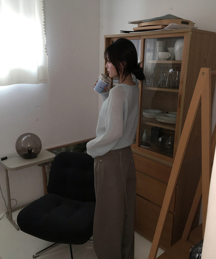 シースルーボタンニット(5color) SKY BLUE