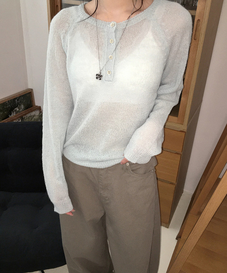 シースルーボタンニット(5color) SKY BLUE