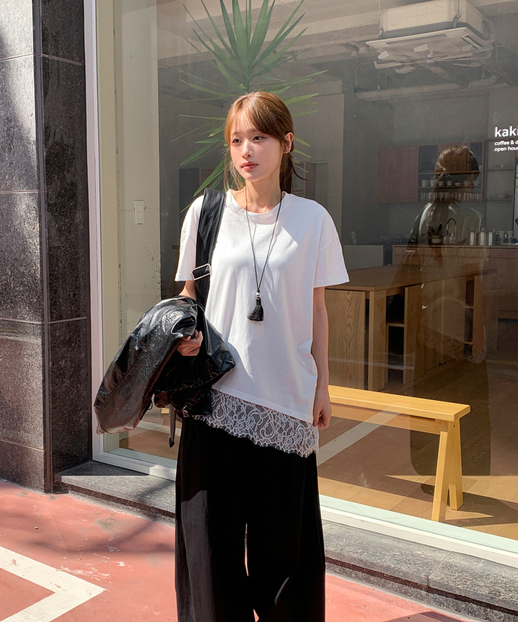 レース半袖Tシャツ IVORY