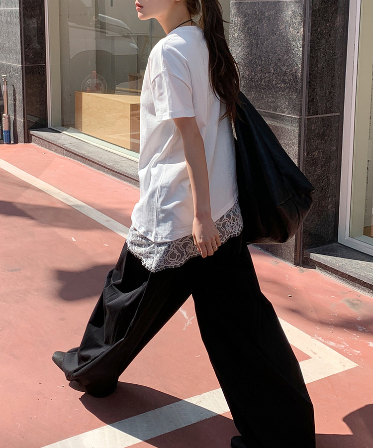 レース半袖Tシャツ IVORY