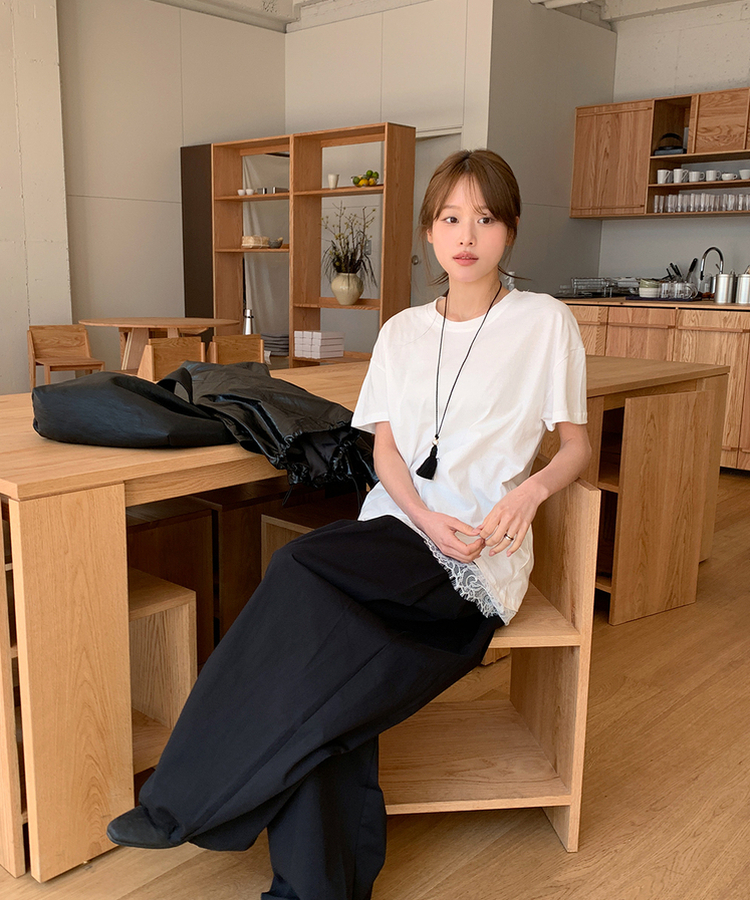 レース半袖Tシャツ IVORY
