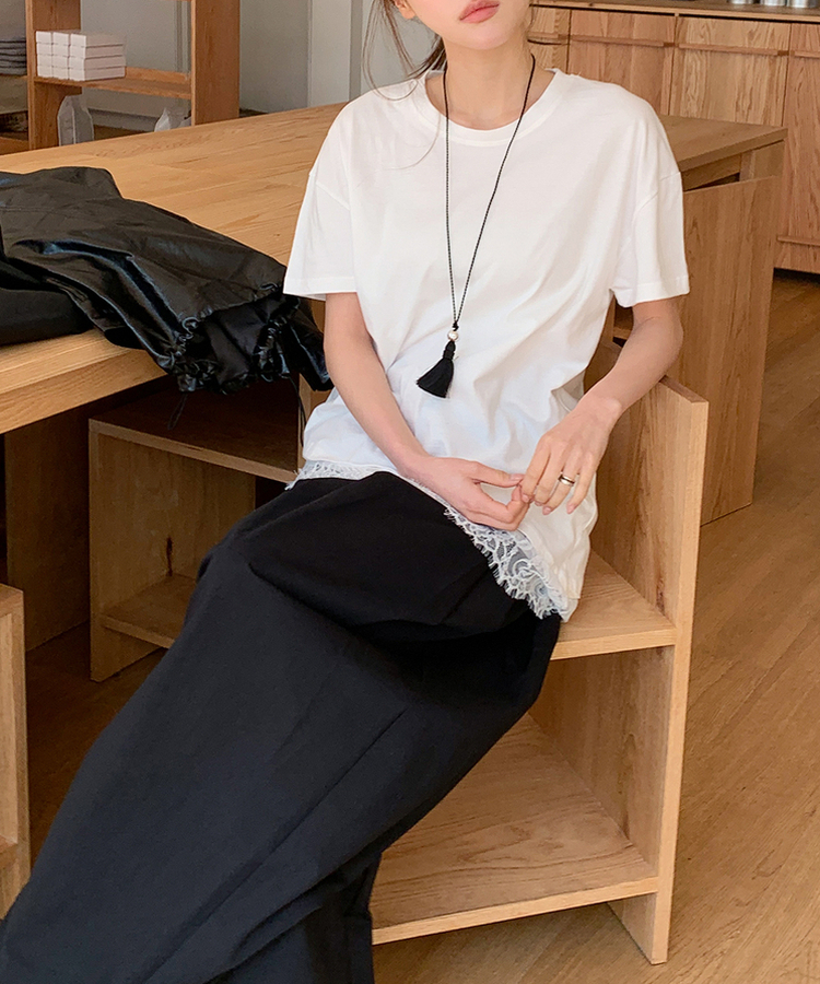 レース半袖Tシャツ IVORY