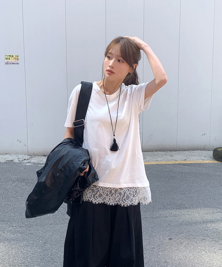 レース半袖Tシャツ IVORY
