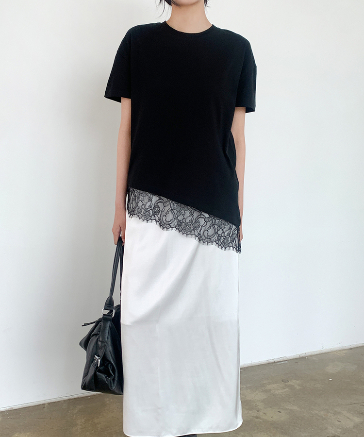 レース半袖Tシャツ BLACK
