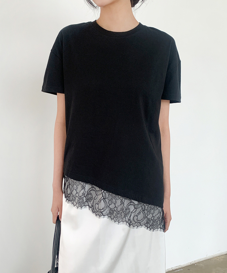 レース半袖Tシャツ BLACK