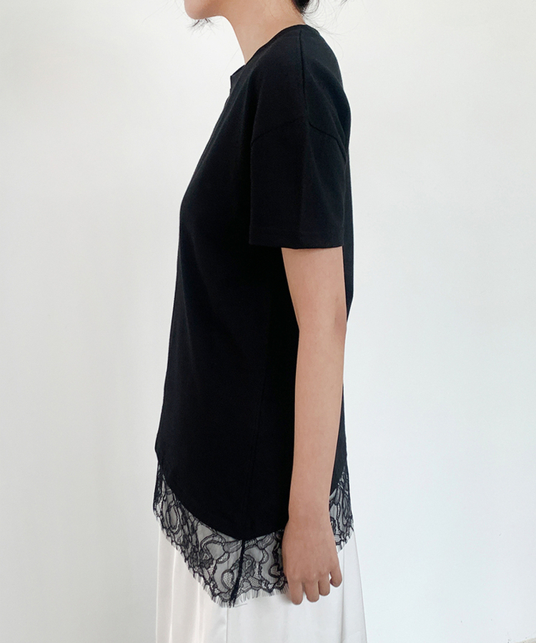 レース半袖Tシャツ BLACK