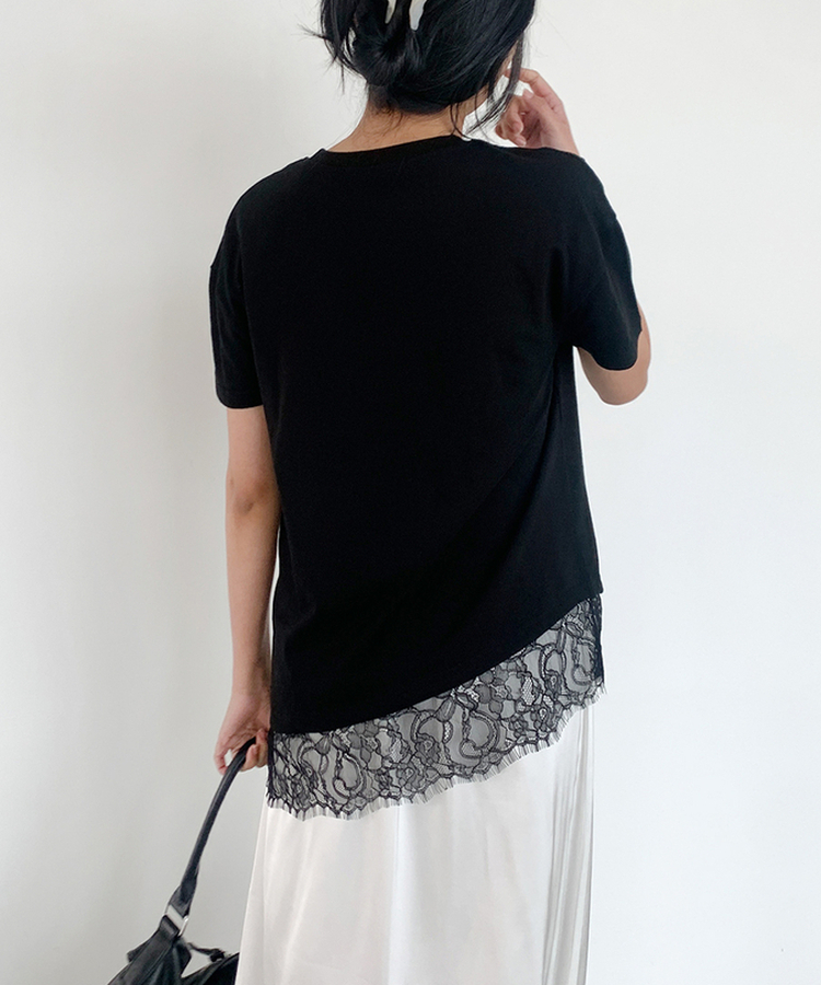 レース半袖Tシャツ BLACK