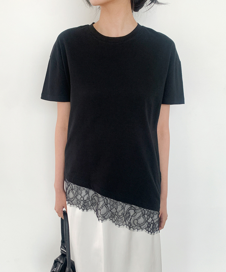 レース半袖Tシャツ BLACK