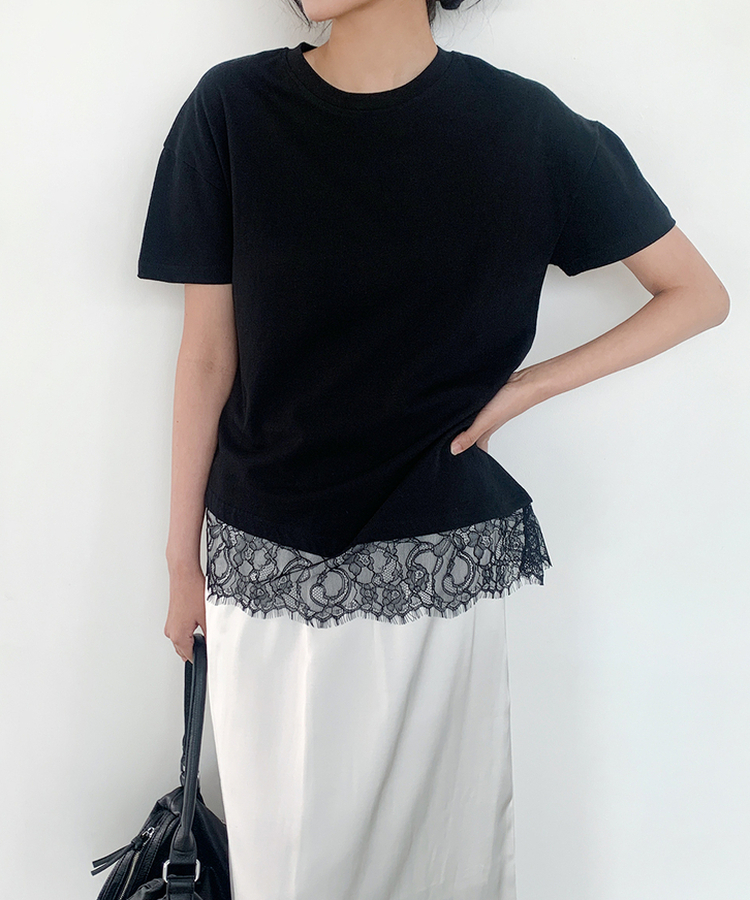 レース半袖Tシャツ BLACK