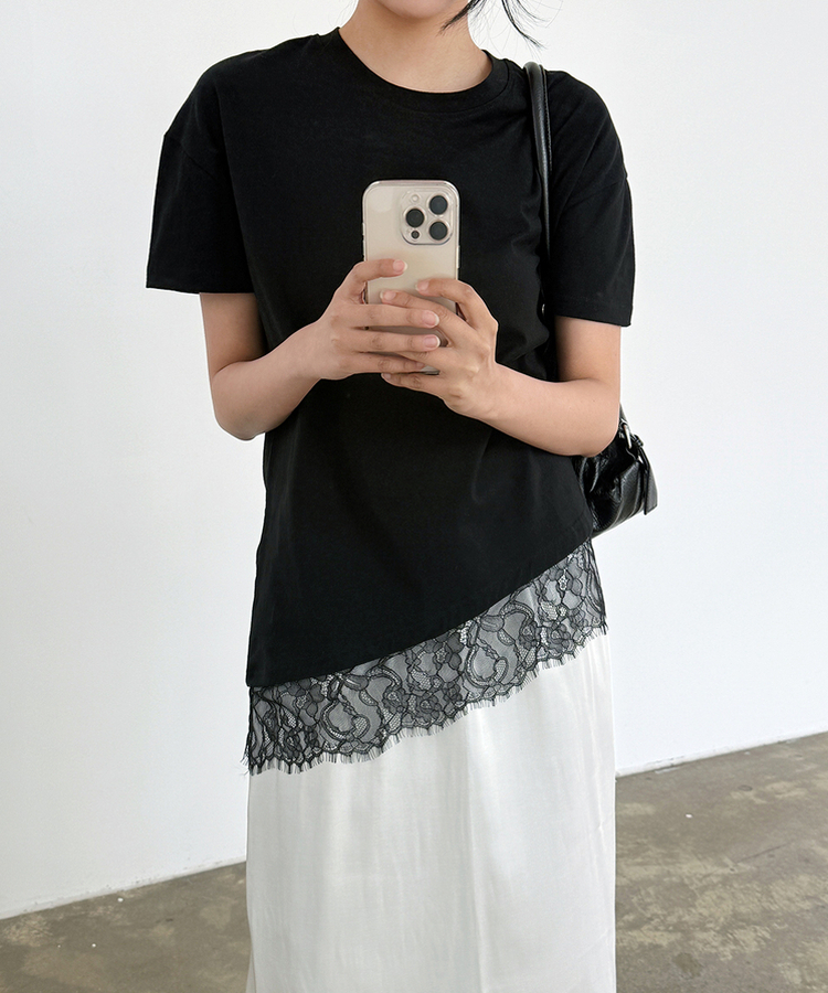 レース半袖Tシャツ BLACK