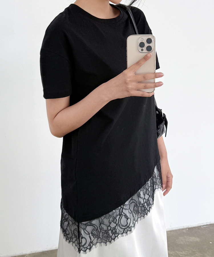 レース半袖Tシャツ BLACK