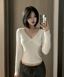 ドットレース長袖ラTシャツ IVORY