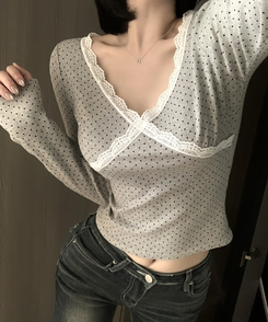 ドットレース長袖ラTシャツ GREY