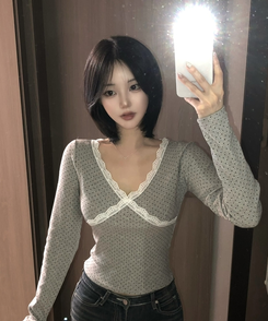 ドットレース長袖ラTシャツ GREY