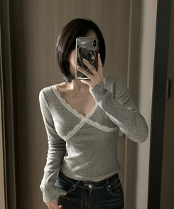 ドットレース長袖ラTシャツ GREY