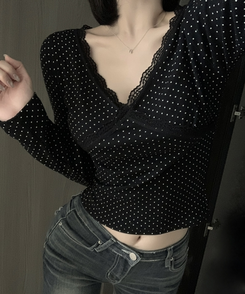 ドットレース長袖ラTシャツ BLACK