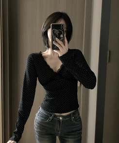ドットレース長袖ラTシャツ BLACK