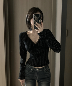 ドットレース長袖ラTシャツ BLACK