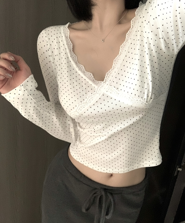 ドットレース長袖ラTシャツ IVORY