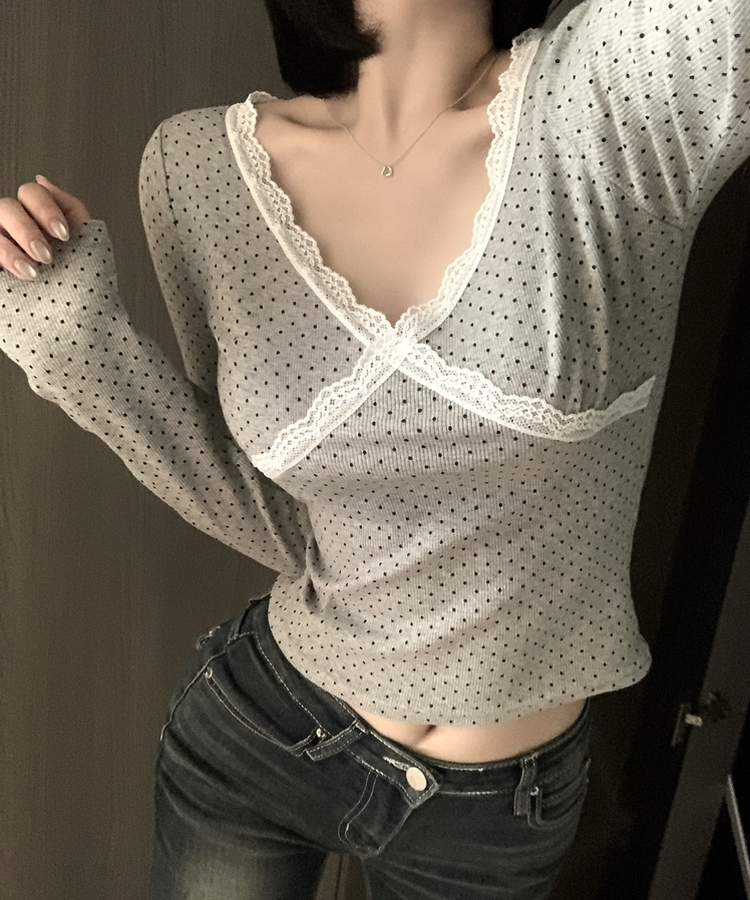 ドットレース長袖ラTシャツ GREY