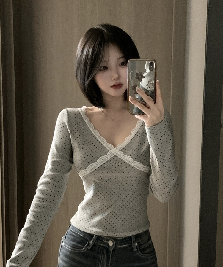 ドットレース長袖ラTシャツ GREY