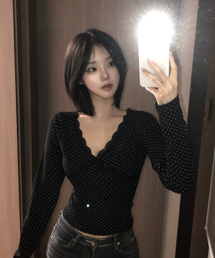 ドットレース長袖ラTシャツ BLACK