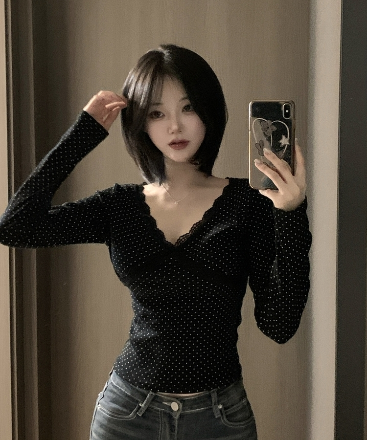 ドットレース長袖ラTシャツ BLACK