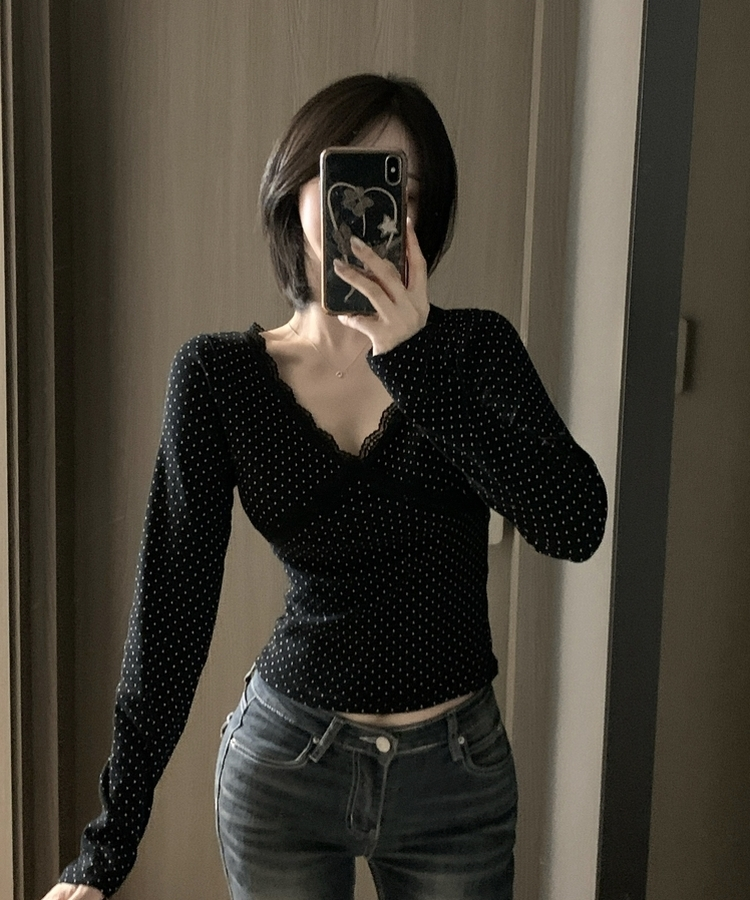 ドットレース長袖ラTシャツ BLACK