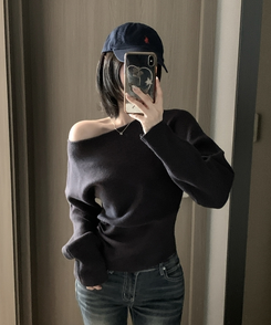 ワンショルダースリムニット CHARCOAL